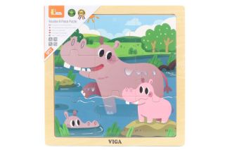Obrázek z Dřevěné puzzle 9 dílků - hroši 